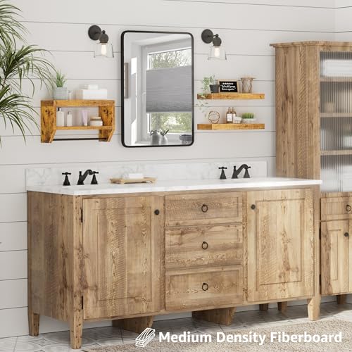 QEEIG Bathroom Floating Shelves for Wall - Shelf Over Toilet Paper Storage Farmhouse 16 inch Set of 3, Rustic Brown (028-40BN3) - color: Rustic Brown