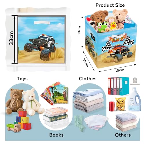 Clastyle Cars Kid Storage Cube Organizer Set Closet Clothes Cube Storage Bin Nursery Toddler Toy Box Chest Girl Boy Book Shelf Basket,Monster Truck,11.8x11.8x11.8 in - color: Monster Truck, size: 11.8x11.8x11.8 in