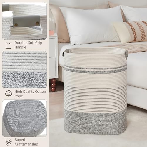 AINUOQI Laundry Basket with Handles - Blanket Basket & Hampers for Bedroom Aesthetic, Laundry Hamper & Blanket Storage for Living Room, Clothes Hamper, Tall, Large 17" x 14" x 22”, Grey & White - color: Grey & White, size: 85L
