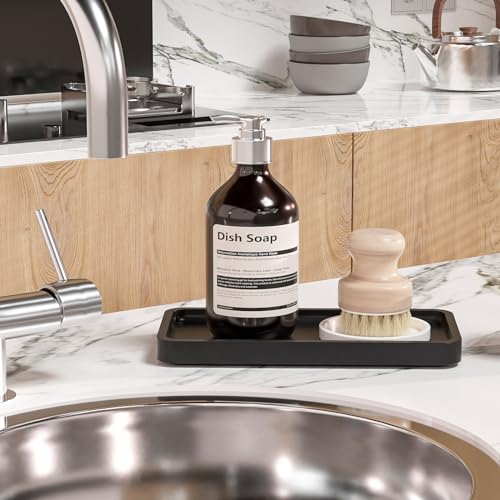 Weenson Small Bathroom Vanity Tray for Countertop Makeup Perfume Jewelry Decor Candle Keys, Small Black Kitchen Tray for Soap Dispenser Spice Bamboo Toilet Tray 7.9" L x 4" W x 0.79" H - color: Black, size: 7.9" x 4" x 0.8"