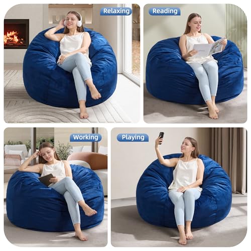 Hobestluk 3FT Bean Bag Chair Giant Bean Bag Chairs for Adults Large Bean Chairs with Removable Cover, Beanbag Chair with Filler, Adult Bean Bag Chairs for Living Room, Bedroom - color: Blue, size: 3FT - 36" x 36" x 22"