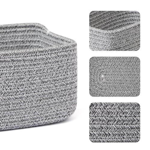 MiniArk Small Storage Baskets for Organizing | Closet Organizer Bins | Shelf Toy Basket | Woven Rope Baskets | Cube Decorative Box | Shallow Basket | 11.5x7.5x4.7” | 3 Packs Mixed Grey - color: Grey, size: 3pcs-L11.5xW7.5xH4.7"