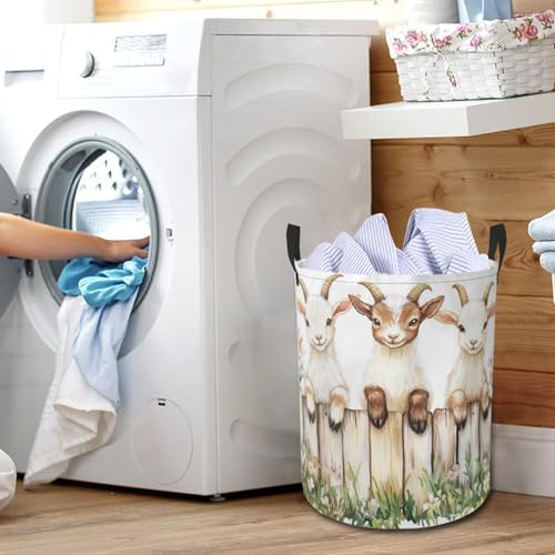 Cute Goats Laundry Basket Animal Foldable Laundry Hamper with Handles Clothes Storage Bin for Household Bedroom Bathroom Dorms 17.3"x13.6" - color: Cute Goats