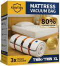 Memory Foam Mattress Vacuum Bag, Heavy-Duty Mattress Storage Bag for Moving and Transport, Mattress Compression Bag with Straps & Dual-Zip Seal (Orange Straps, Twin/Twin XL) - size: Twin/Twin XL