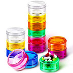 Sieral 2 Set 7 Days Stackable Pill Organizers 7 Compartments Round Pill Boxes Tower Weekly Vitamin Individual Storage Containers Travel Cases with Lids for Medications, Vitamins and Supplements