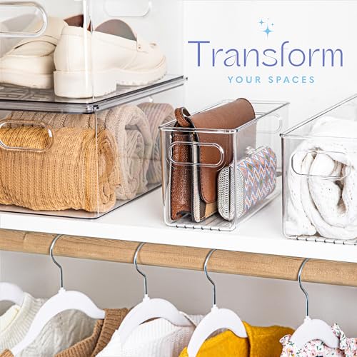 Plastic Food Storage 2 Pack Clear Container Bin with Handles for Organizing Kitchen, Pantry, Refrigerator, Freezer, Pantry, Cabinet, Closet, Bathroom. 10”x4”x5” - size: 10x4x5