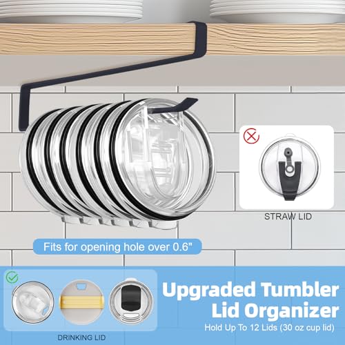 Tumbler Lid Organizer, 2 Pack for Yeti Lid Organizer, Space Saving Water Bottle Lid Holders, Tumbler Lid Holder Up to 12 Lids, Cup Lid Organizers for Kitchen Under Cabinet Storage - color: Black
