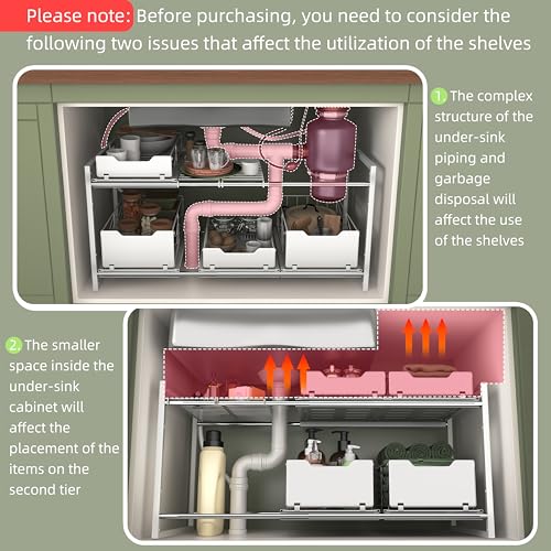 NETEL NETELAdjustable Under Sink Organizers and Storage, 2 Tier Expandable Pull Out Under Sink Organizers and Storage, 4 Pull-Out Metal Baskets, (21.5-31.64)" W X 14.69" D X 15.83" H - size: 4 pull out baskets(White)