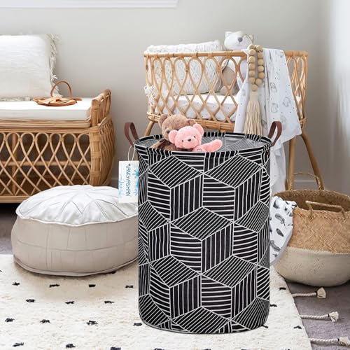 LANGYASHAN Laundry Basket Canvas Fabric Collapsible Organizer Basket for Storage Bin Toy Bins Gift Baskets Bedroom Clothes Children Nursery Hamper (Black diamond) - color: Black diamond