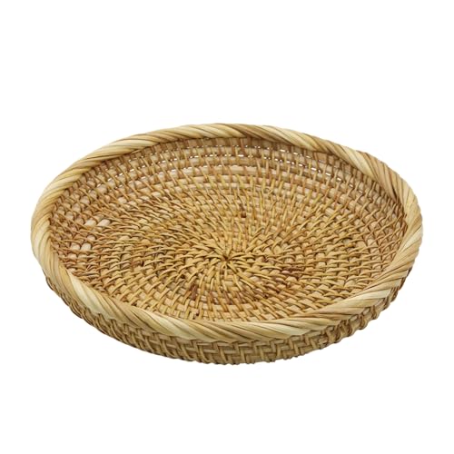 8.7" Handmade Rattan Basket Small Round Woven Storage Basket Tray Small Decorative Bowl - color: Basic, size: 8.7“