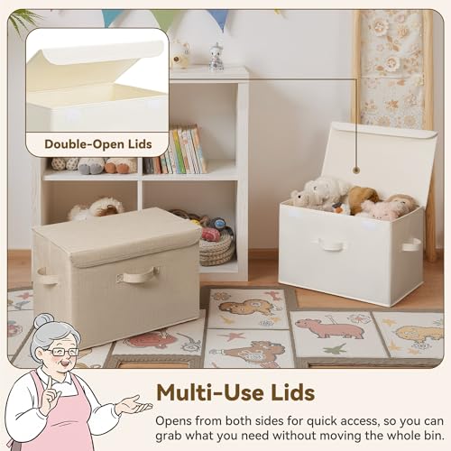 GRANNY SAYS Closet Storage Bins, Decorative Storage Boxes with Lids, Clothes Organizing Bins, Lidded Baskets for Toys, Clothing, Extra Large, Ivory White&Khaki, 2-Pack - color: Ivory White&Khaki, size: Extra Large-2 Pack