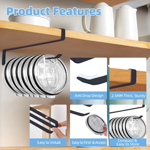 Tumbler Lid Organizer, 2 Pack for Yeti Lid Organizer, Space Saving Water Bottle Lid Holders, Tumbler Lid Holder Up to 12 Lids, Cup Lid Organizers for Kitchen Under Cabinet Storage - color: Black