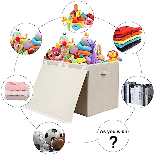 popoly 122L Large Toy Box Chest with Lid, Foldable Toy Storage Organizer Bin Boxes with Removable Divider for Kids, Boys, Girls, Nursery, Playroom, 26"x17" x17" (Linen Beige) - color: Extra Large Beige