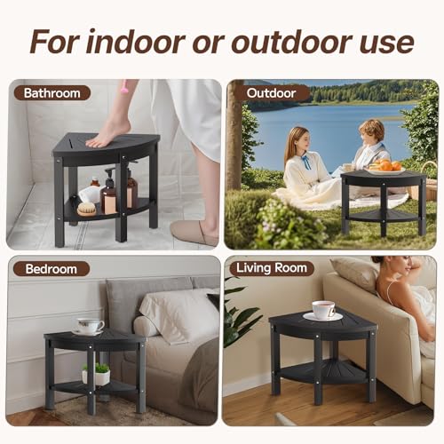 Shower Stool for Inside Shower, Corner Shower Stool, Shower Bench Seat with Storage Shelf for Shaving Legs Plastic Spa Bath Step Foot Rest for Bathroom Small Place - color: Black