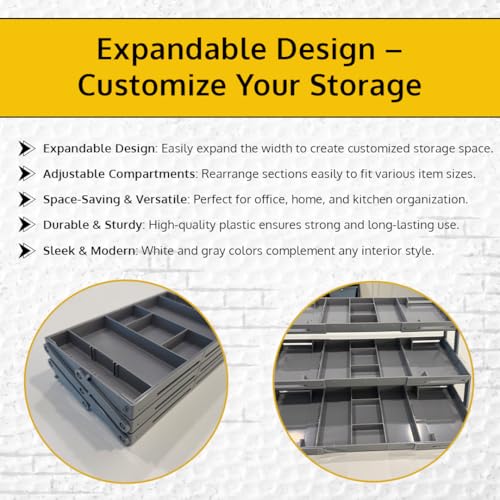 3 Tier Drawer Organizer, Multi Level Smart Drawer Organizer for Desk, Expandable Organizer for Office, Makeup, Jewelry, Kitchen, Folding Storage for Home and Office Drawers & Craft Organizer - Gray