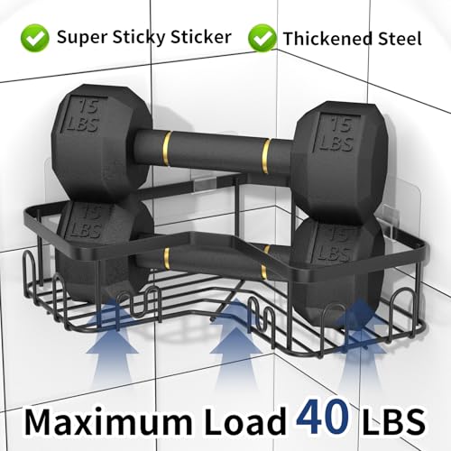Menbyci 3 Pack Corner Shower Caddy, Adhesive Bathroom Shelves with 18 Hooks, Drill-Free & Quick-Dry Shower Organizer with Large Capacity, Rustproof Stainless Steel Bathroom Corner Storage Rack, Black - color: Black, size: 3 packs