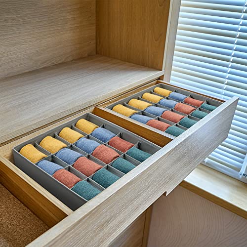 joyoldelf Sock Drawer Organizer Divider Underwear Organizer 16-cell Fabric Dresser Drawer Organizers Storage Boxes for Socks Lingerie, Handkerchiefs, Ties (Grey) - color: Grey, size: 2*16 cells