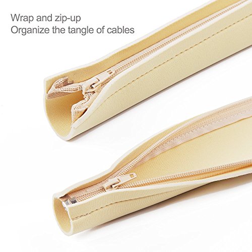 JOTO 4 Pack Cable Management Sleeve, 19-20 Inches Cord Organizer System with Zipper for TV Computer Office Home Entertainment, Flexible Cable Sleeve Wrap Cover Wire Hider System -Beige - color: Beige, size: 4 Pack, 20 Inch