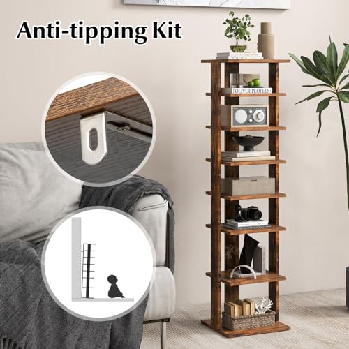 COSTWAY 8-Tier Vertical Shoe Rack, Tall Narrow Shoe Storage Organizer with Removable Shelf for Boots, Anti-Tipping Kit, Space-Saving Shoe Stand with for Small Place, Entryway, Closet (Rustic Brown) - color: Rustic Brown