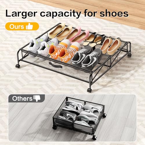 Under Bed Shoe Storage Organizer, 2 Pack Under Bed Storage Containers with Wheels for Under Bed Shoe Organizer Drawer Space Saving for bedroom - size: 2pcs