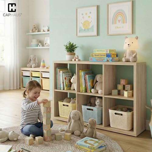 CAPHAUS Sturdy Room 13-Inch Cube Storage Organizer Shelf, with Extra Thick Exterior Edge, Open Storage Shelf Divider, Bookcase, 6-Cube, Natural Oak - color: Natural Oak, size: 6 Cube