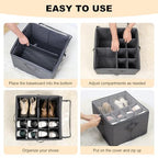 Fabric Shoe Organizer for Closet, Foldable Shoe Storage Bins with Clear Cover, Shoe Container with Adjustable Dividers, Fits up to 16 Pairs, Gray