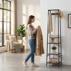 Coat Rack Freestanding, Coat Stand with 3 Shelves and 7 Hooks, Hall Tree Free Standing, Clothes Rack Stand Organizer, Industrial Style, Rustic Brown and Black - color: Rustic Brown and Black, style: 3 Shelves