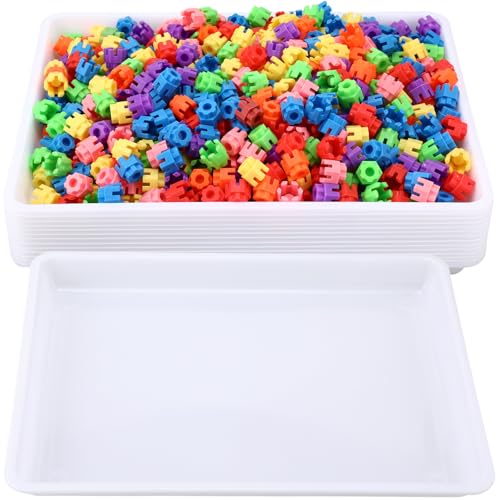 Hoteam 10 Pcs Flat Storage Organizer Tray Bin Paper Tray for Classroom Plastic Stackable File Organizer for School Office Teacher Book Organization(White,16.14 x 11.81 x 1.38 Inch) - color: White, size: 16.14 x 11.81 x 1.38 Inch