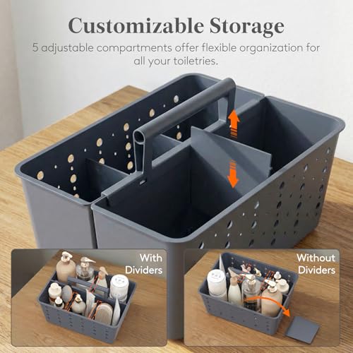 Lifewit Shower Caddy Portable, Cleaning Supplies Caddy Organizer with Handle and Adjustable Dividers, Plastic Shower Basket for Dorm Room Essentials, College, Bathroom, Slate Blue, 1 Pack - color: Slate Blue