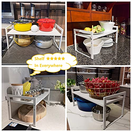Expandable Cabinet Shelf Organizer 16-26" L Stackable Kitchen Counter Shelf Rack Stand Sink Riser Countertop Storage White (Wide 10.6”D) - color: White, size: 10.6"D (wide) - 1 Pack
