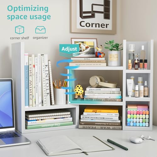 NUTIKAS Desk Shelves Desktop Organizer Shlef - White Office Organization for Top of Desk Organizers and Accessories Corner Bookshelf Table Top Shelving Small Hutch Decorations for Women Office - color: White