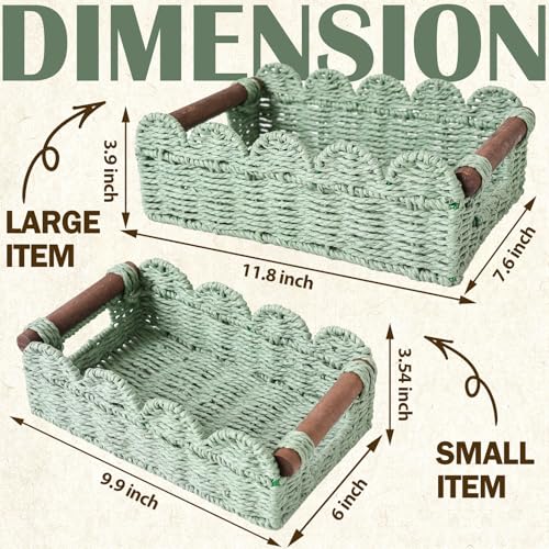 Set of 2 Toilet Paper Storage, Handwoven Small Scalloped Basket with Built-in Handles, Wicker Basket for Home, Living Room(Green) - color: Green