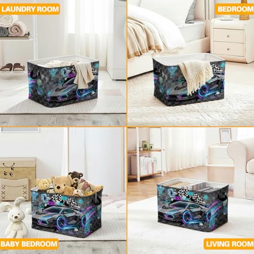 56L Cyberpunk Car Laundry Basket Clothes Hamper with Handles,Foldable Blanket Storage Large Laundry Hamper with Waterproof PE,Toy Storage Bin Organizer,Cube Clothes Organizer,Home Decor - color: Cyberpunk Car