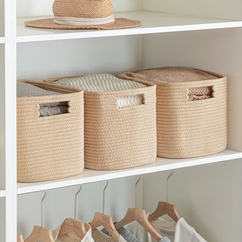 UBBCARE 4 Pack Storage Baskets for Organizing, Shelf Baskets with Handles, Woven Storage Baskets for Bookcase/Cube Shelf/Closet, 14.5"L x 9.8"W x 9"H, Brown - color: Brown, size: 4 Pack-14.5"(L)×9.8"(W)x9"(H)