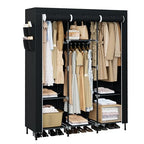 CASAMAYA Portable Closet, 51.2 Inch Large Capacity Wardrobe Closet with Cover, Clothes Storage Organizer with Shelves and 3 Hanging Rods, Easy to Assembly, Black PCT203B01 - size: 51.2"L x 17.7"W x 70.9"H
