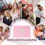 2 PCS Initial Makeup Bags for Women: Cosmetic Bag for Travel Toiletry - Birthday Gifts for 11 12 13 14 15 16 17 18 Years Old Girl Graduation Teacher Gift- Teen Girl Gifts Trendy Stuff - Pink S - color: Pink, style: S