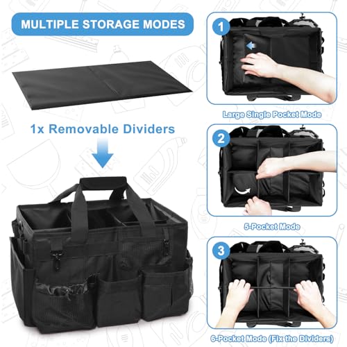Large Wearable Cleaning Caddy Bags, Cleaning Supplies Organizer with Detachable Divider & Adjustable Shoulder Straps for Housekeepers & Cleaners, 14 inch Black Tool Bag - color: Black