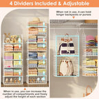 8 Tier Extended Width Hanging Closet Organizer, Sweater Storage for Closet Organizer System, Stackable Wire Basket Bins for Clothes Purse Shoes, Hanging Shelves with 4 Hooks & 4 Dividers Adjustable