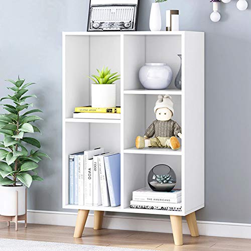 IOTXY Wooden Open Shelf Bookcase - 3-Tier Floor Standing Display Cabinet Rack with Legs, 5 Cubes Bookshelf, Warm White - color: Warm White, size: 50CM
