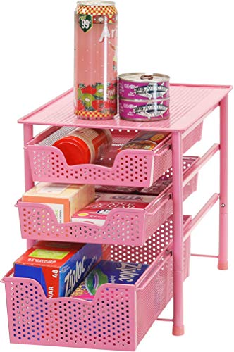Simple Houseware Stackable 3 Tier Sliding Basket Organizer Drawer, Pink - color: Pink, size: 3-Tier