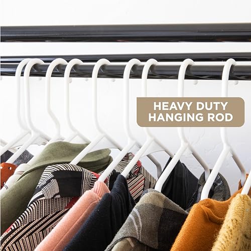 HOLDN’ STORAGE Portable Wardrobe Closet - 65 lb Large Capacity, Internal Heavy Duty Metal Rod, Zipper & Clear Window, Durable Clothes Organizer, Tool-Free Easy Assembly, Beige Canvas Cover - color: Beige, size: Large