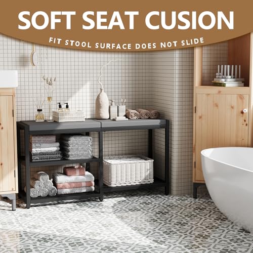 ZHOOGE Shoe Bench & Rack Storage Bench - Entryway Bench with Seat Cushion, Stable Organizer for Entryway & Living Room, Holds Up to 300 lb, (35" L x 12" W x 17" H, Black) - color: Black, size: 35"L x 12"W x 17"H