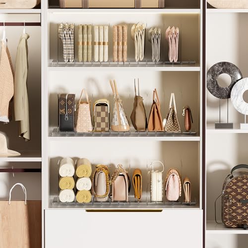Stackable Bag & Purse Organizer for Closet Acrylic Shelf Dividers for Closet Organization, Clear Handbag Purse Storage Organizer Divider, Keep Clutch, Wallet, Pocketbook Upright, 6 Pack - size: 6 Set