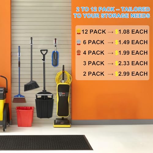 6Pack Broom Holder Wall Mount, Damage Free Hanging Wall Mount Broom and Mop Holder, Household Cleaning Organizer for Organization and Storage, Holds up to 6 lb - color: Plastic, size: 6 Pack: Single Slot