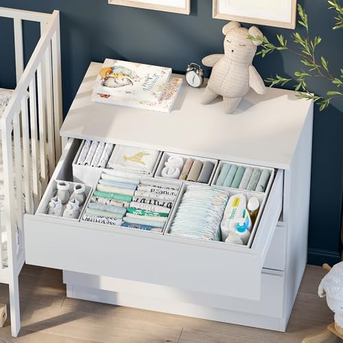 Drawer Organizer Clothes Set of 12 White-Grey - Dresser Organizer For Nursery, Bedroom, Closet - Perfect Baby Clothes Organizer and Storage & General Nursery Organization or Dresser Drawer Organizers - color: White-Grey