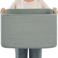 75L Green Cotton Rope Storage Basket, Large Rectangle Laundry Hamper with Handles, 22”x17”x12” Woven Blanket and Toy Basket for Living Room, Bedroom and Nursery - color: Green