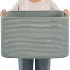 75L Green Cotton Rope Storage Basket, Large Rectangle Laundry Hamper with Handles, 22”x17”x12” Woven Blanket and Toy Basket for Living Room, Bedroom and Nursery - color: Green