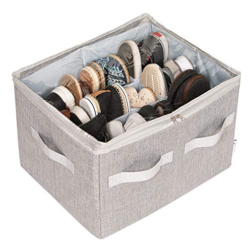 Moteph Shoe Organizer Closet Storage Solution with Clear Cover & Adjustable Dividers for Shoes, Handbags, Blankets, Linen, Clothing (Medium - 16 Pairs, Grey) - color: Grey, size: Medium - 16 Pairs
