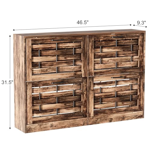 Farmhouse Shoe Cabinet Storage with 4 Flip Drawers for Entryway, Slim Shoe Rack Cabinet with Woven Design Drawers, Narrow Shoe Organizer for Hallway, Apartment, Rustic Brown - color: Rustic Brown, size: 4 Drawers