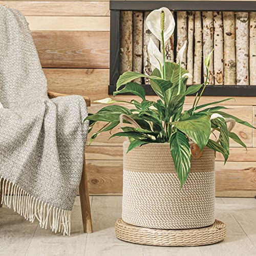 CHICVITA Large Wicker Jute Woven Storage Basket with Handles – Blanket Laundry Basket for Toys Towels Home Decor, White, 14" x 14" x 12" - color: White, size: 14"W x 12"H